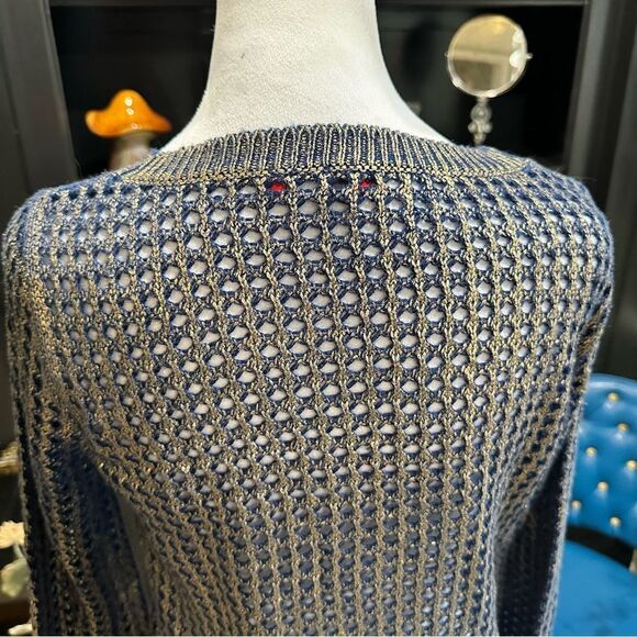5/48 by Saks 5th Avenue Blue Gold Metallic Sweater Size XS - Picture 10 of 13